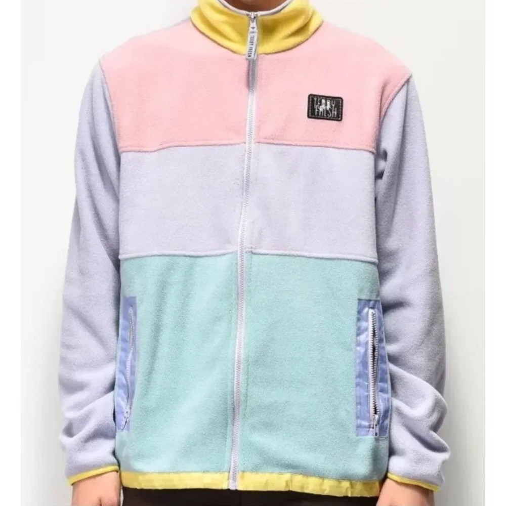 Teddy Fresh Fleece Multicolor Pastel Colorblock Full Zip Mock Neck Jacket 2XL